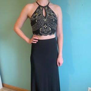 Black two piece long dress w/jewel embellishments